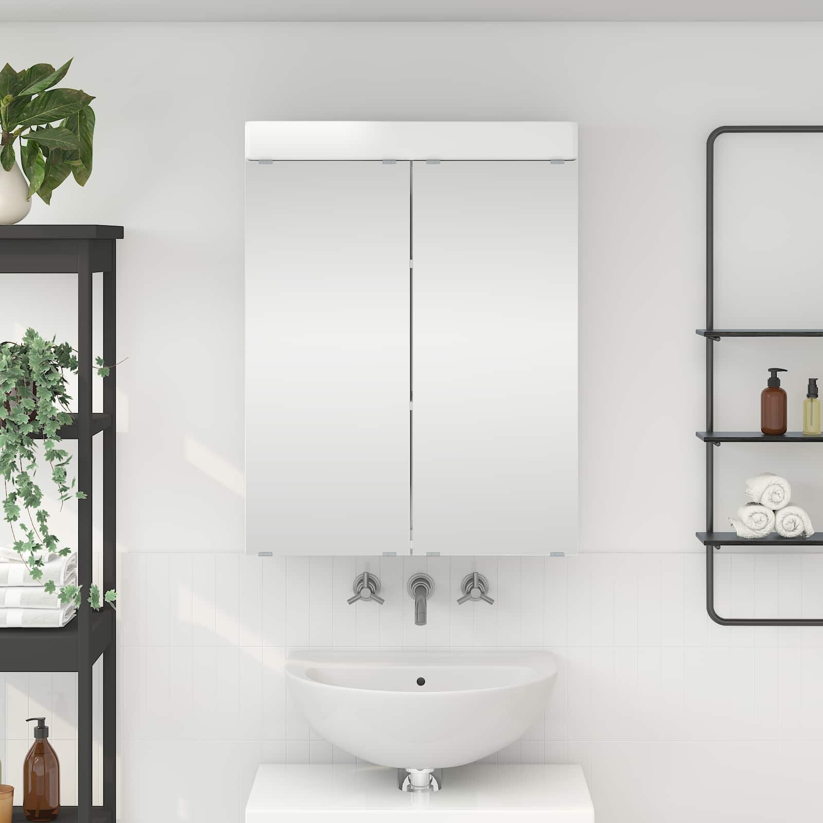 vidaXL Шкаф с огледало за баня TULUM Лъскаво бяло 60 x 165 x 78 см