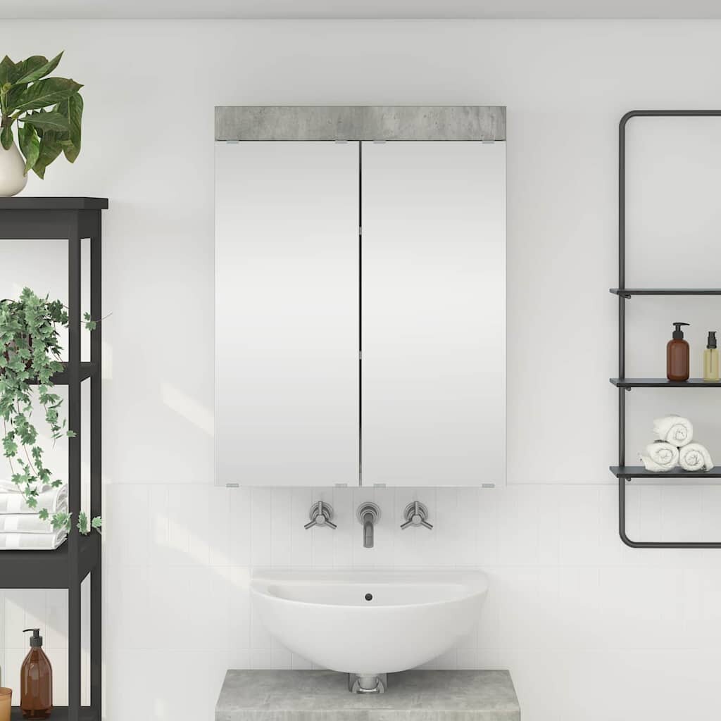 vidaXL Шкаф с огледало за баня TULUM Циментено сиво 60 x 165 x 78 см