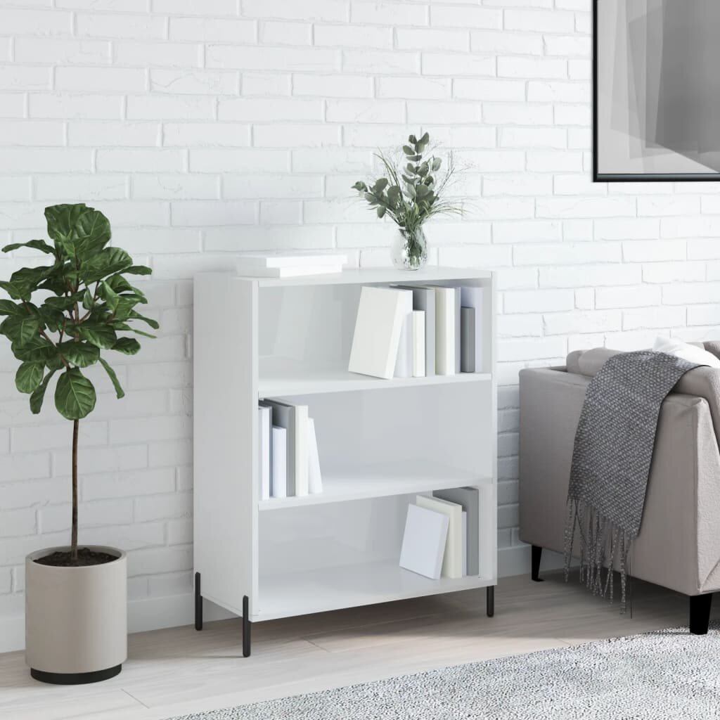 vidaXL Шкаф с рафтове бял гланц 695x325x90 см инженерно дърво