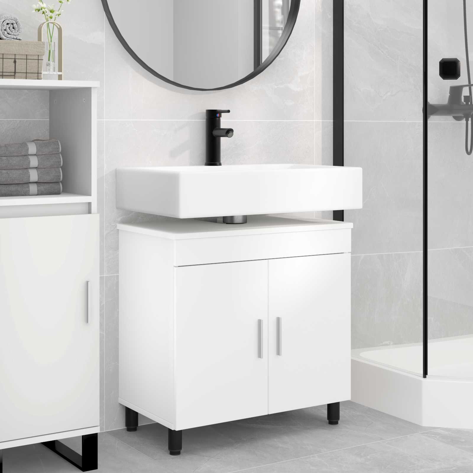 vidaXL Шкаф със светло за баня Бяло 60 x 35 x 60 см