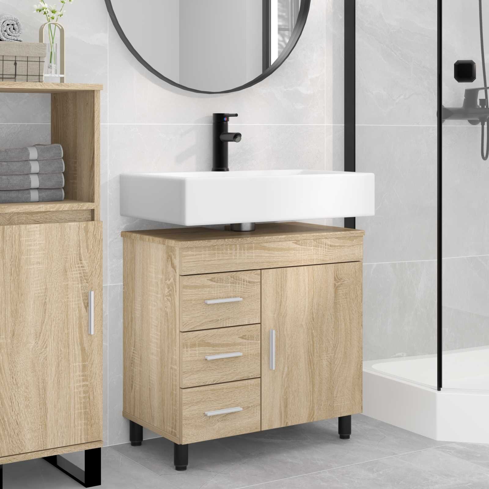 vidaXL Шкаф със светло за баня Дъб сонома 60 x 35 x 60 см