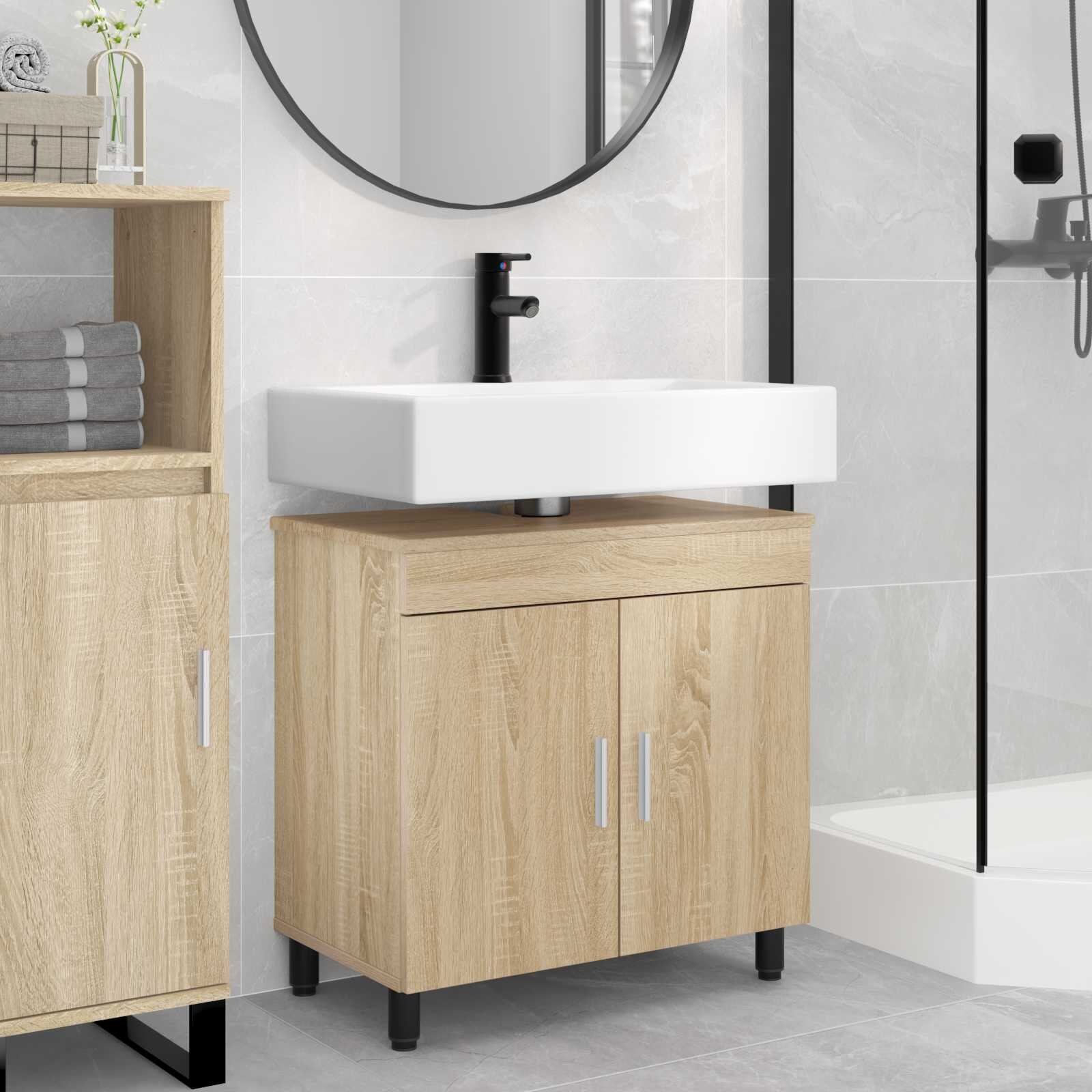 vidaXL Шкаф със светло за баня Дъб сонома 60 x 35 x 60 см