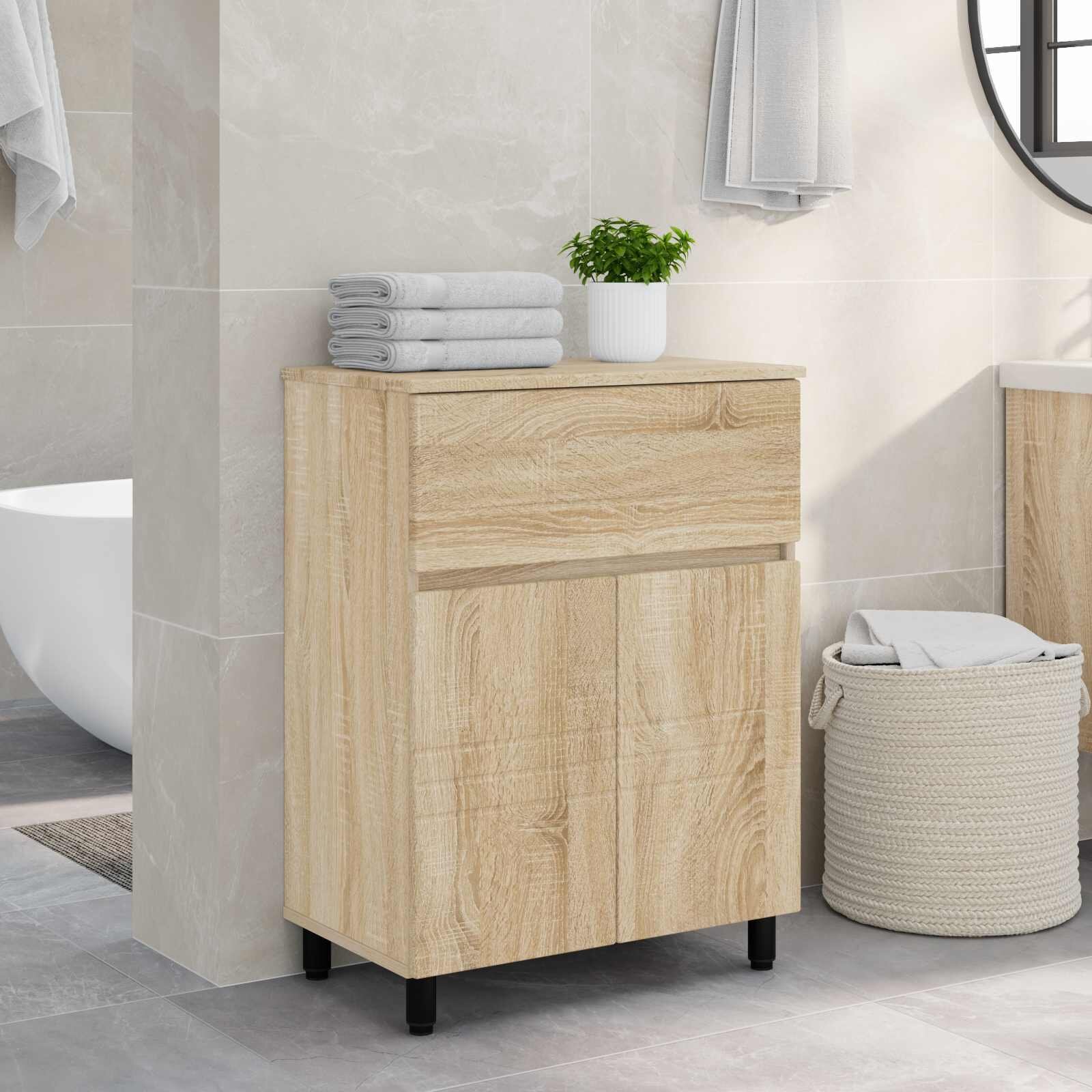 vidaXL Шкаф със светло за баня Дъб сонома 60 x 35 x 80 см