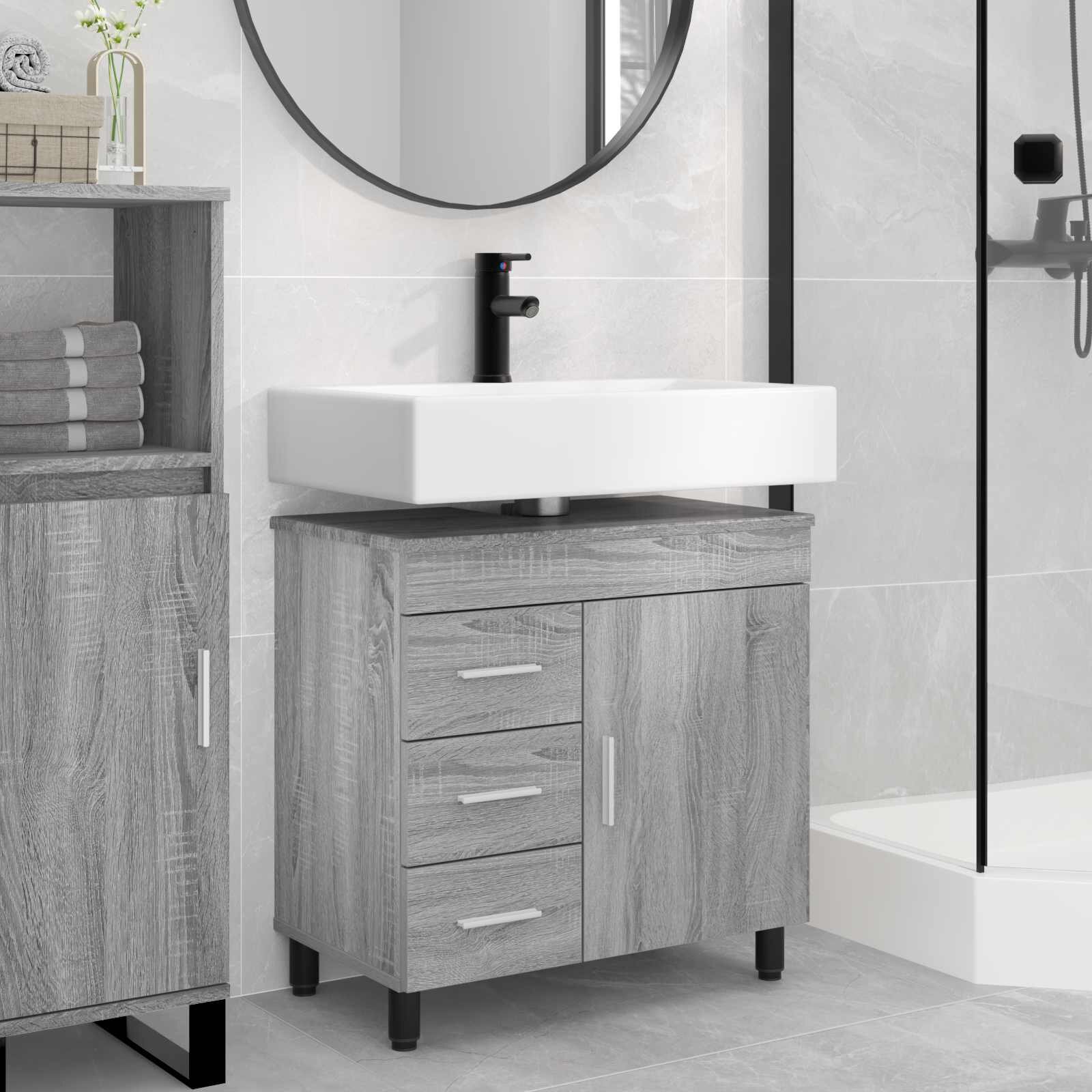vidaXL Шкаф със светло за баня Сив Сонома 60 x 35 x 60 см
