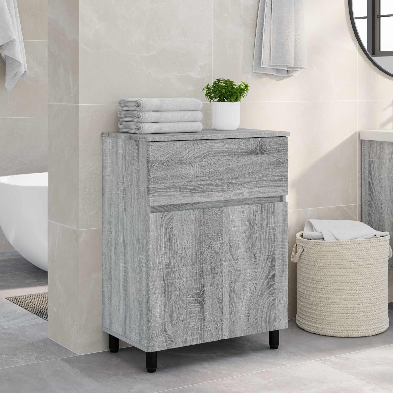 vidaXL Шкаф със светло за баня Сив Сонома 60 x 35 x 80 см
