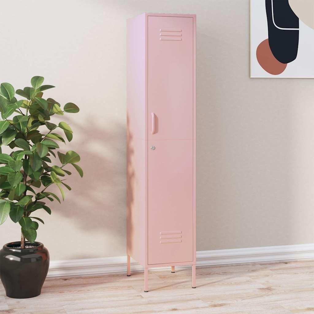 vidaXL Шкаф със заключване розов 35x46x180 см стомана