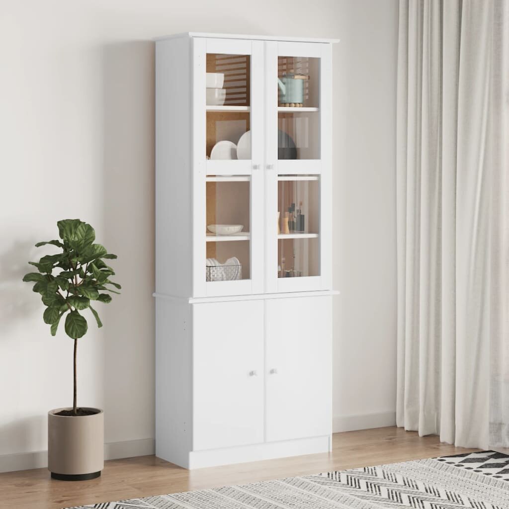vidaXL Шкаф витрина ALTA бял 77x35x1865 см бор масив