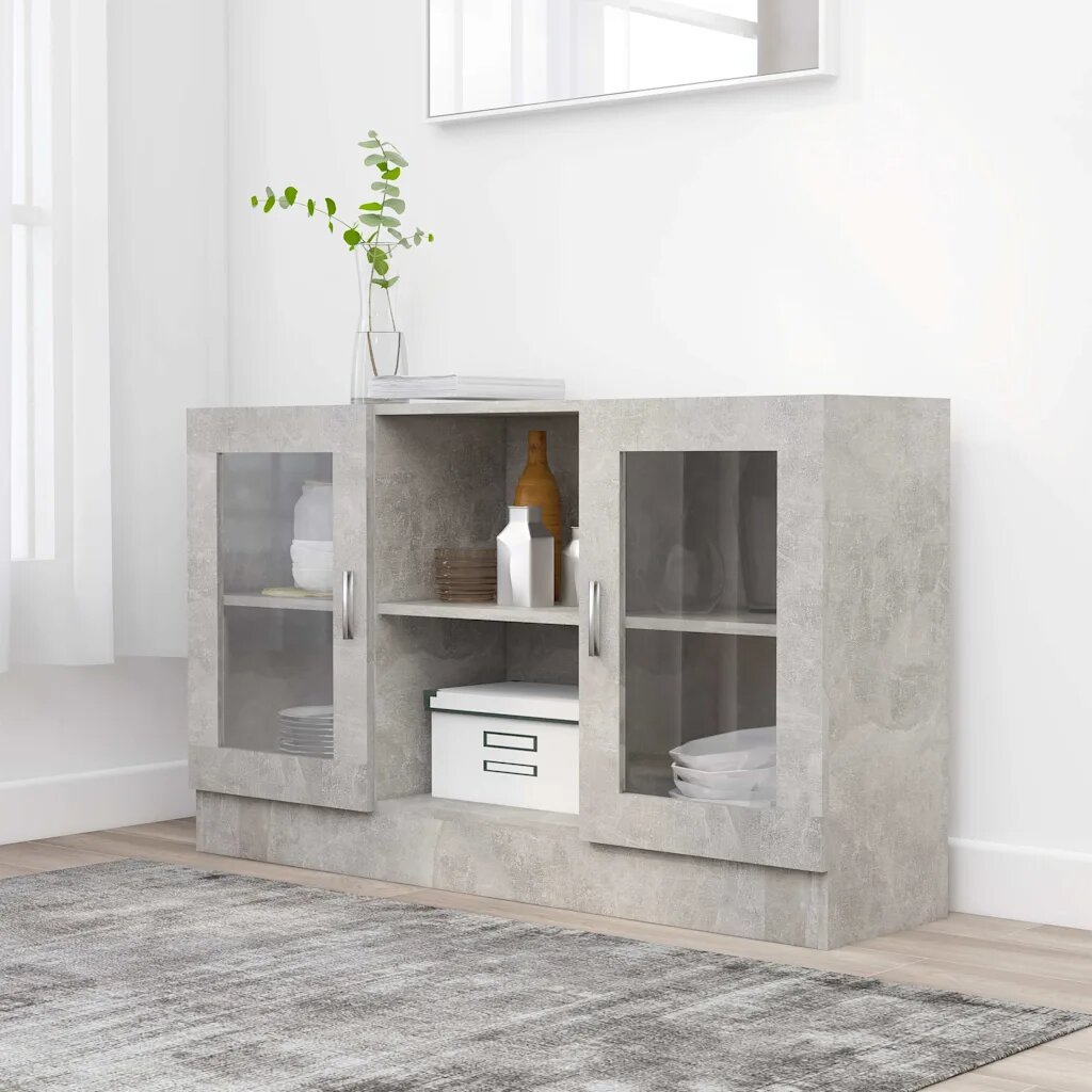 vidaXL Шкаф витрина бетонно сив 120x305x70 см инженерно дърво