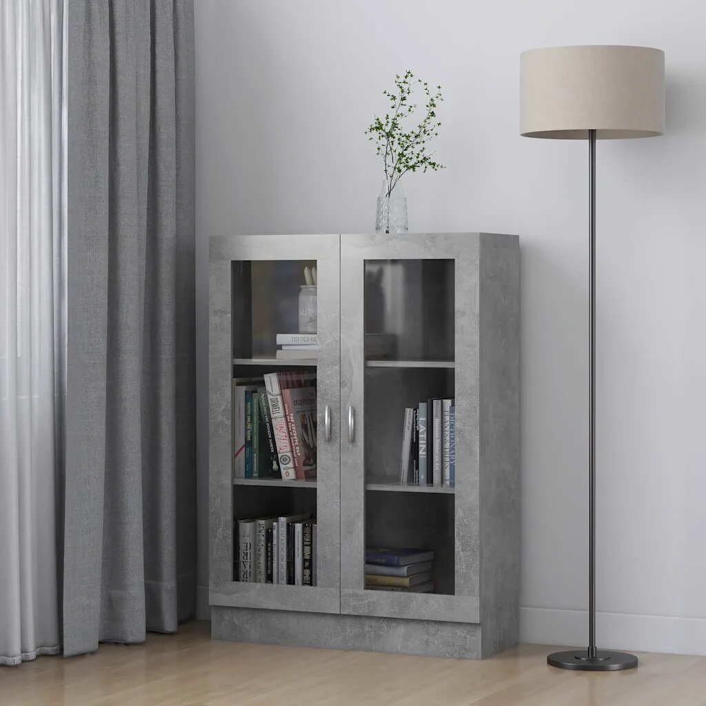 vidaXL Шкаф витрина бетонно сив 825x305x115 см инженерно дърво