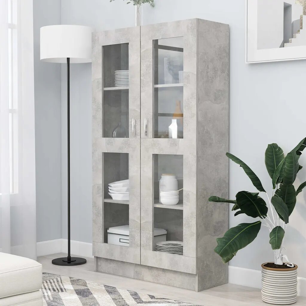 vidaXL Шкаф витрина бетонно сив 825x305x150 см инженерно дърво