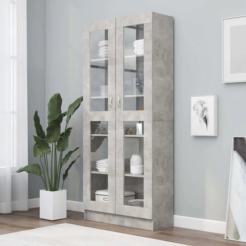 vidaXL Шкаф витрина бетонно сив 825x305x185 см инженерно дърво