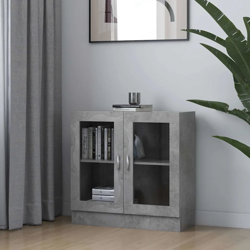 vidaXL Шкаф витрина бетонно сив 825x305x80 см инженерно дърво