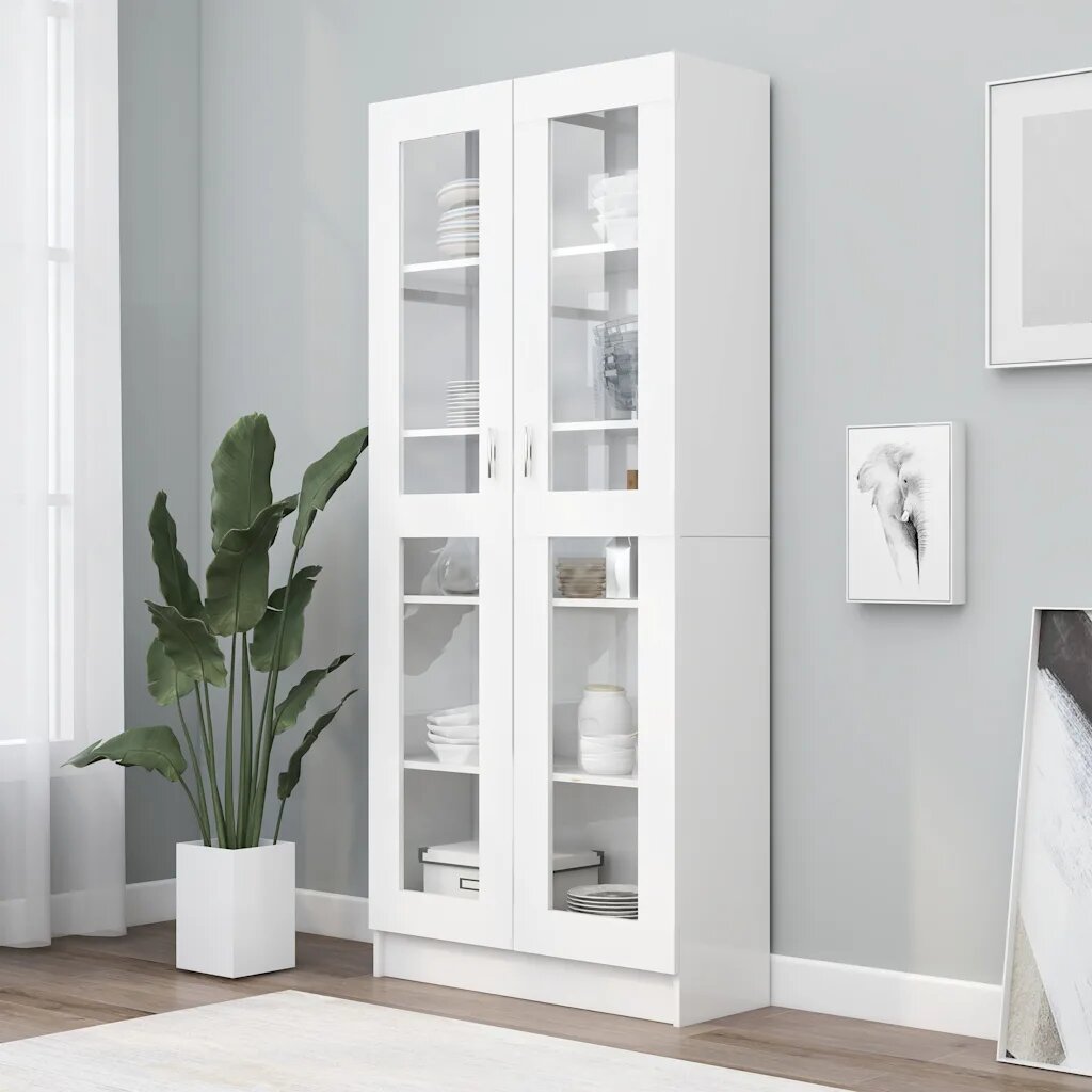vidaXL Шкаф витрина бял 825x305x185 см инженерно дърво