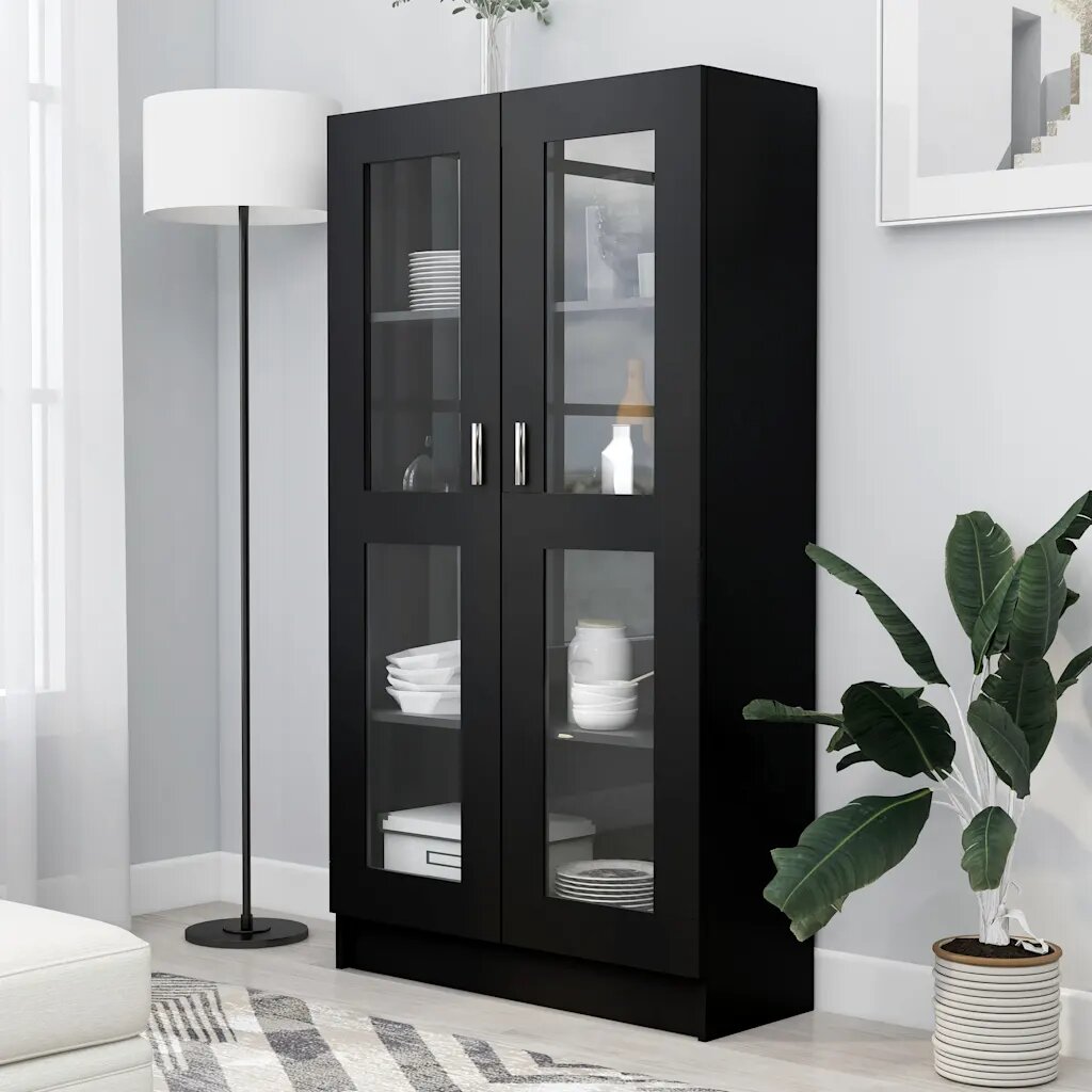 vidaXL Шкаф витрина черен 825x305x150 см инженерно дърво