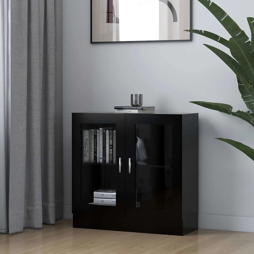 vidaXL Шкаф витрина черен 825x305x80 см ПДЧ