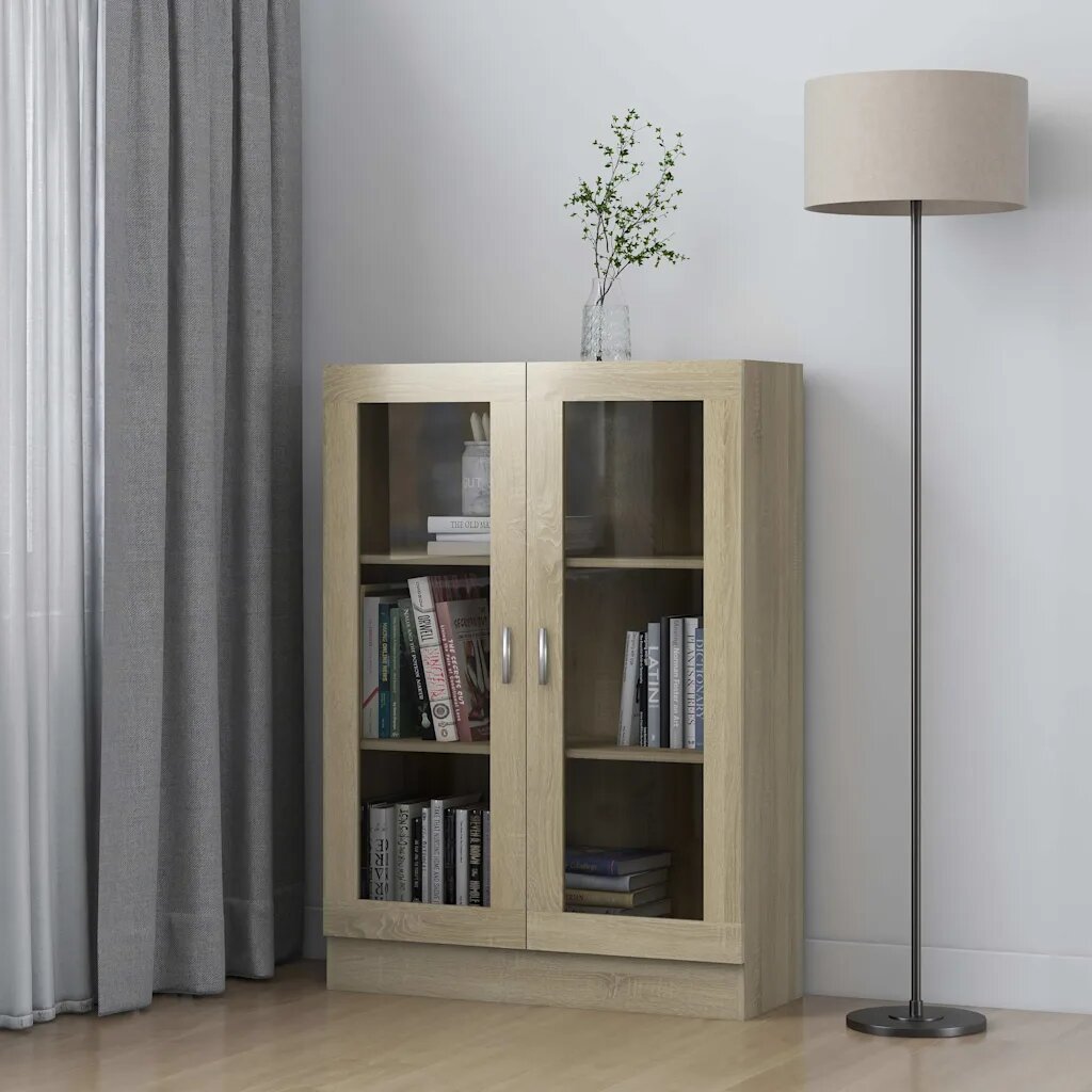 vidaXL Шкаф витрина дъб сонома 825x305x115 см ПДЧ