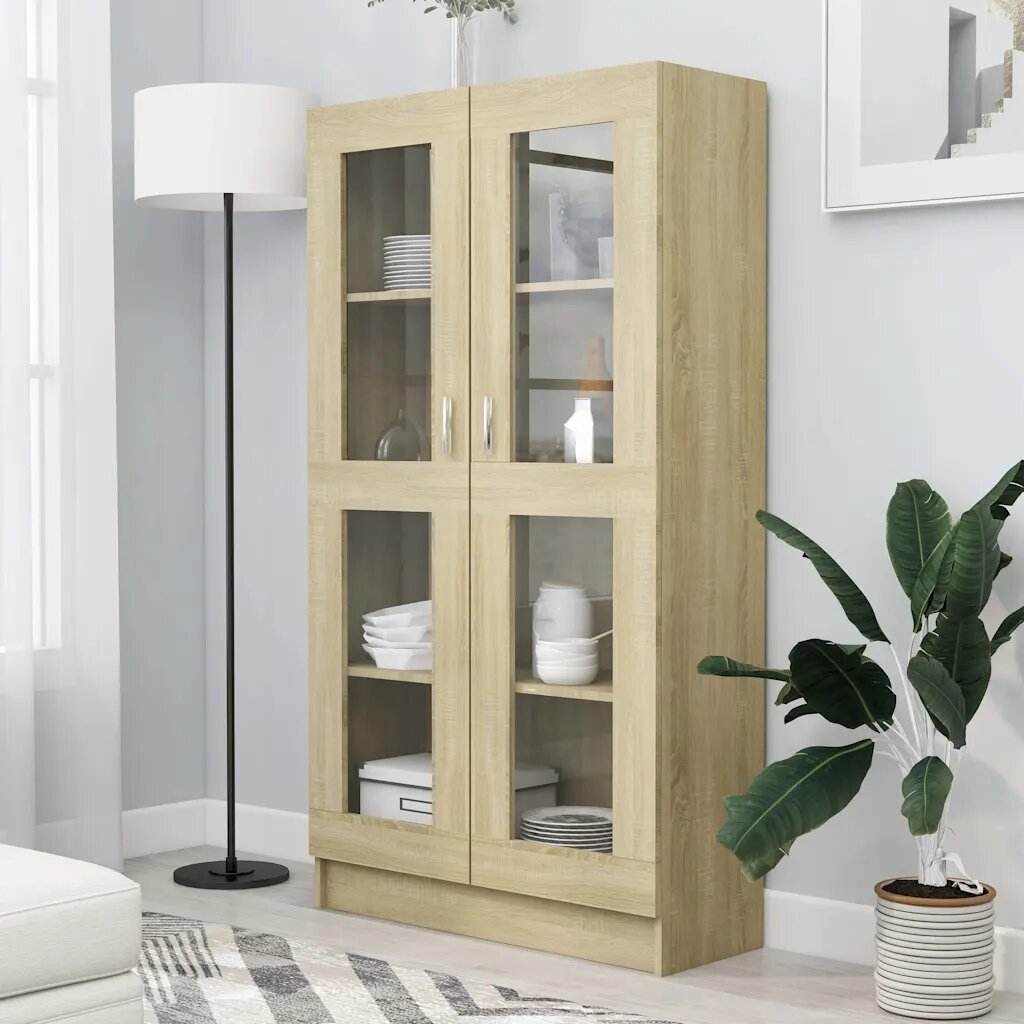 vidaXL Шкаф витрина дъб сонома 825x305x150 см инженерно дърво