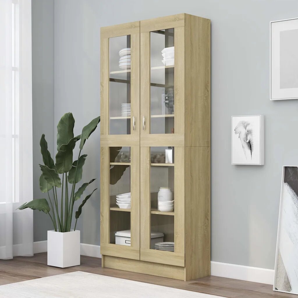 vidaXL Шкаф витрина дъб сонома 825x305x185 см инженерно дърво