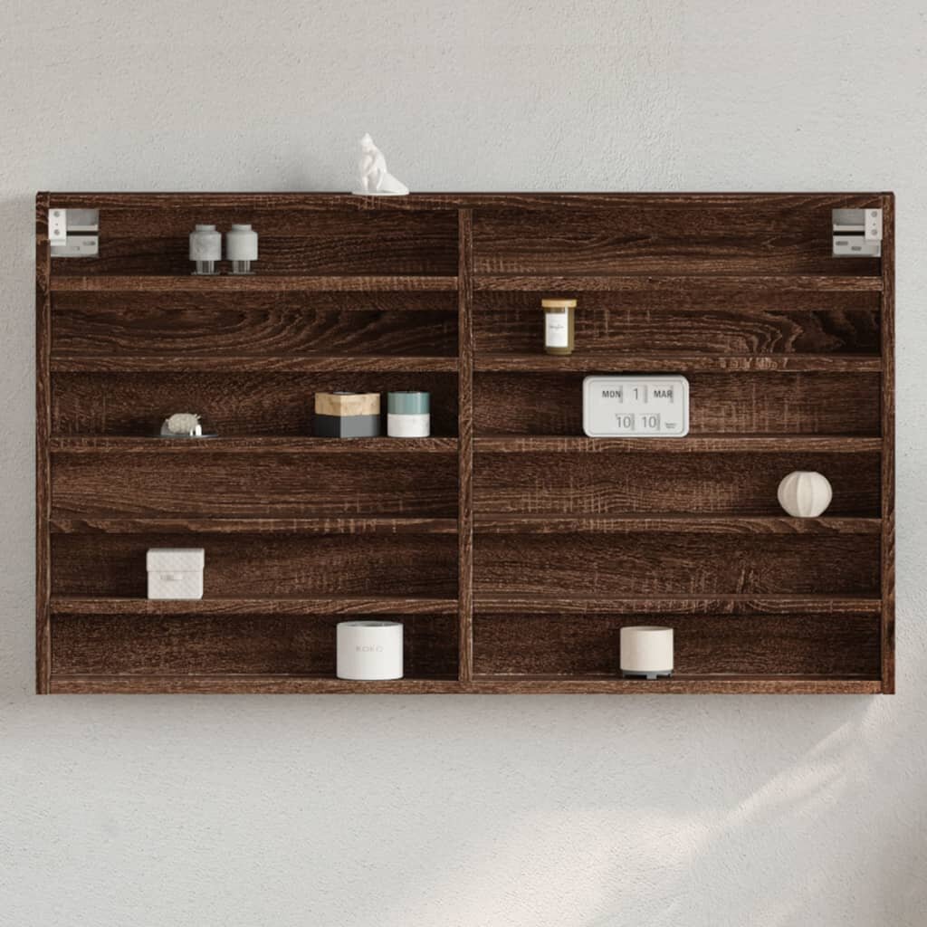 vidaXL Шкаф витрина кафяв дъб 100x85x58 см инженерно дърво