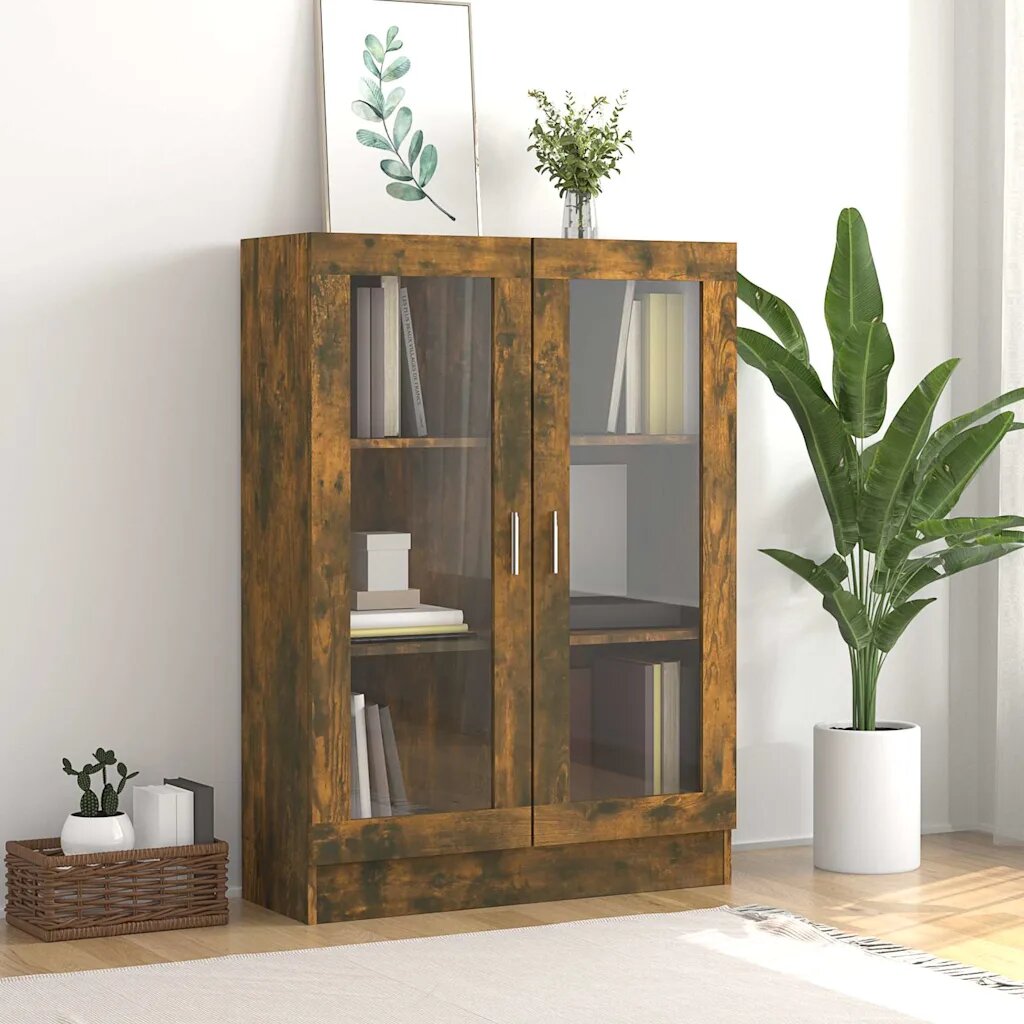 vidaXL Шкаф витрина опушен дъб 825x305x115 см инженерно дърво