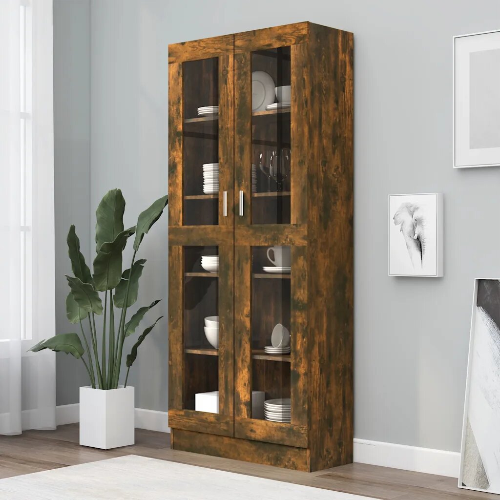 vidaXL Шкаф витрина опушен дъб 825x305x185 см инженерно дърво