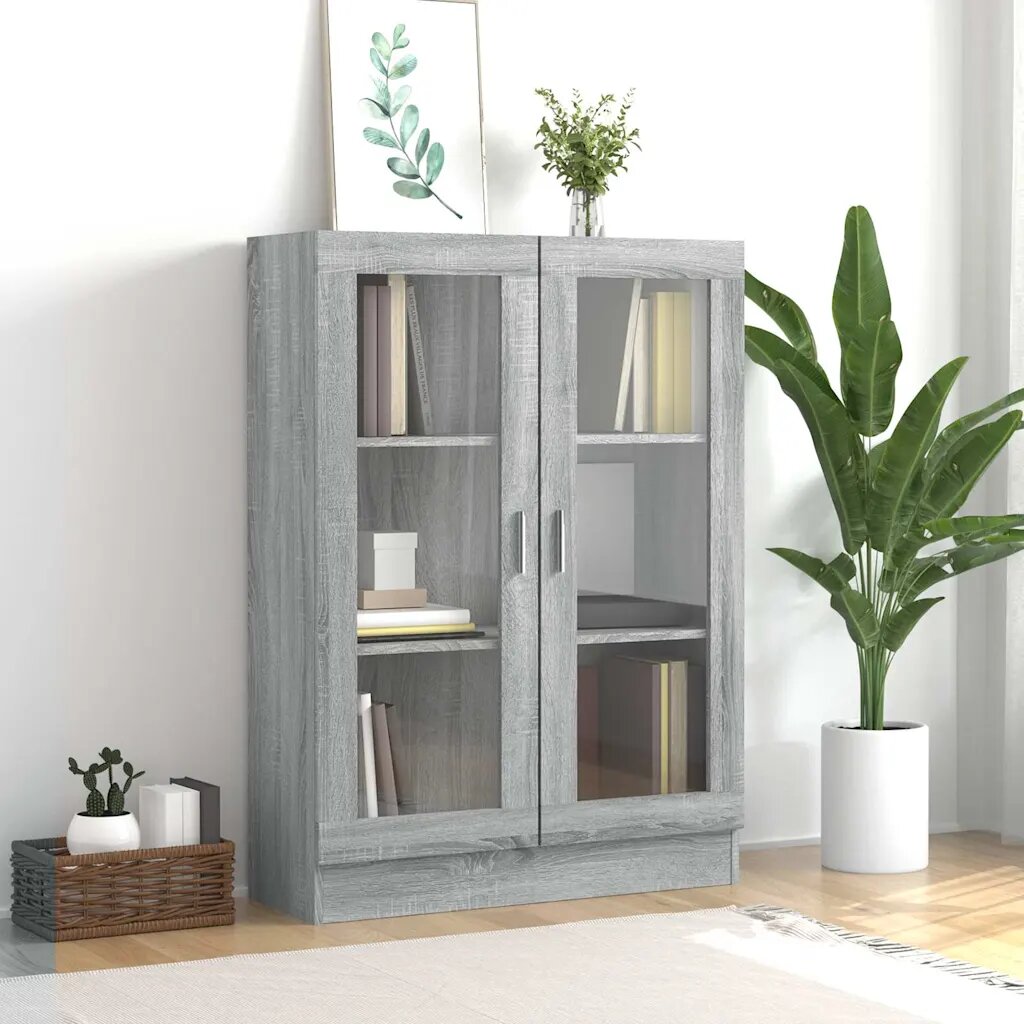 vidaXL Шкаф витрина сив сонома 825x305x115 см инженерно дърво