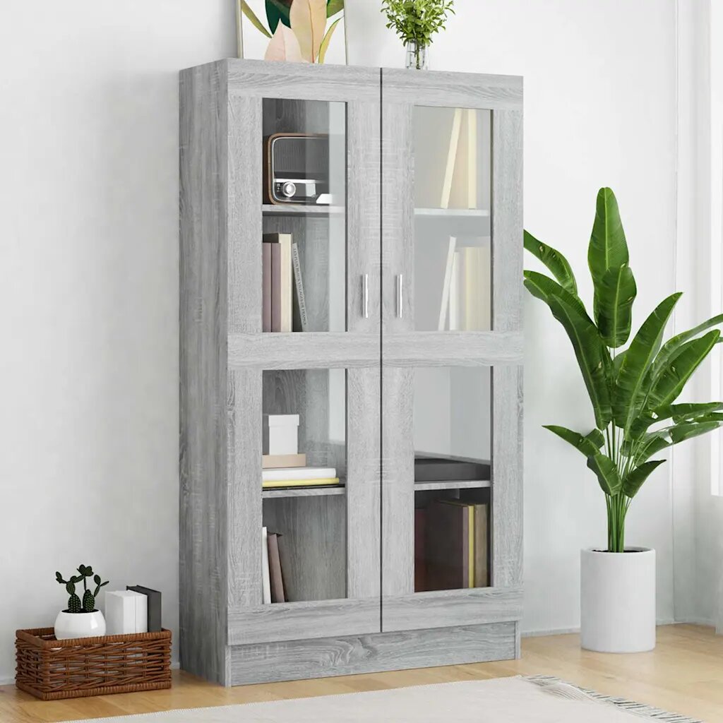 vidaXL Шкаф витрина сив сонома 825x305x150 см инженерно дърво
