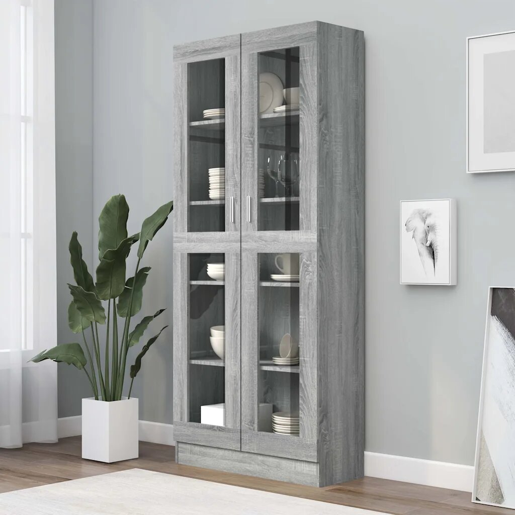 vidaXL Шкаф витрина сив сонома 825x305x185 см инженерно дърво
