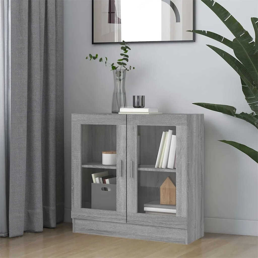 vidaXL Шкаф витрина сив сонома 825x305x80 см инженерно дърво
