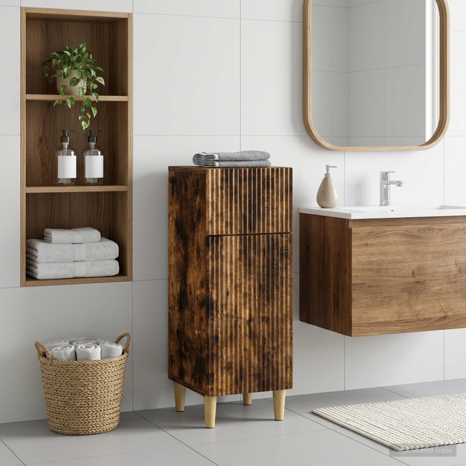 vidaXL Шкаф за баня ARNHEM Опушен дъб 30 x 31 x 80 см