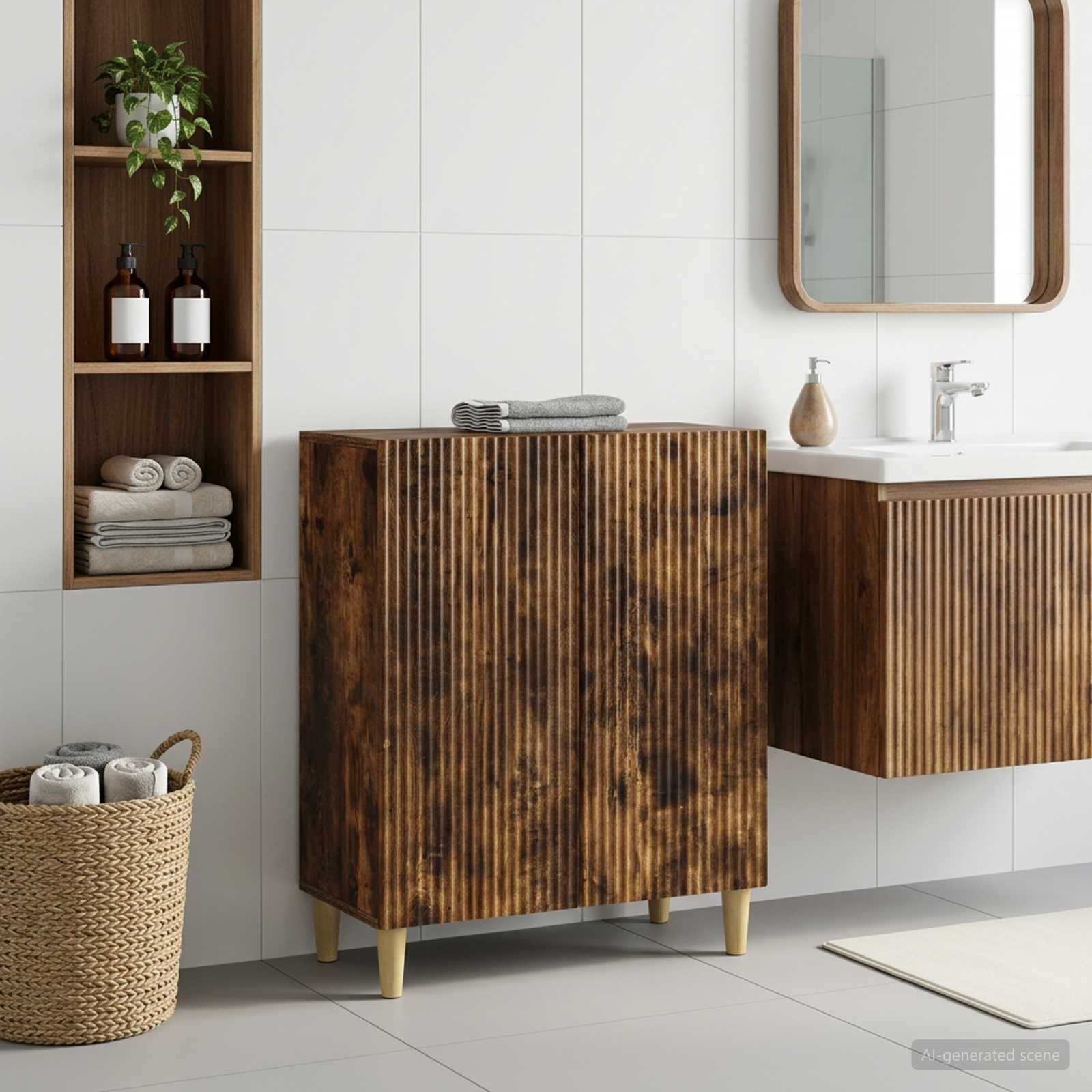 vidaXL Шкаф за баня ARNHEM Опушен дъб 595 x 31 x 80 см