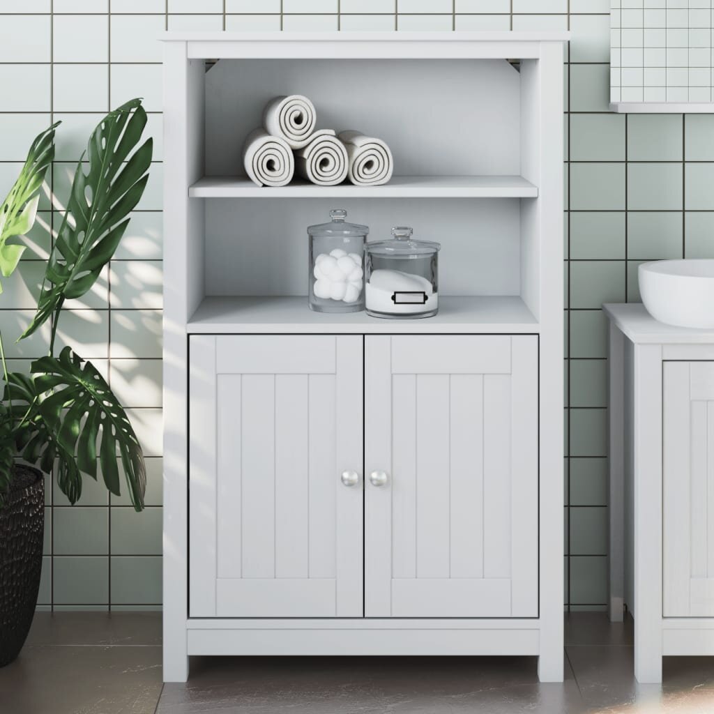 vidaXL Шкаф за баня "BERG" бял 695x34x110 см бор масив