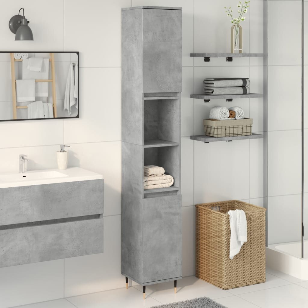vidaXL Шкаф за баня бетонно сив 30x30x190 см инженерно дърво