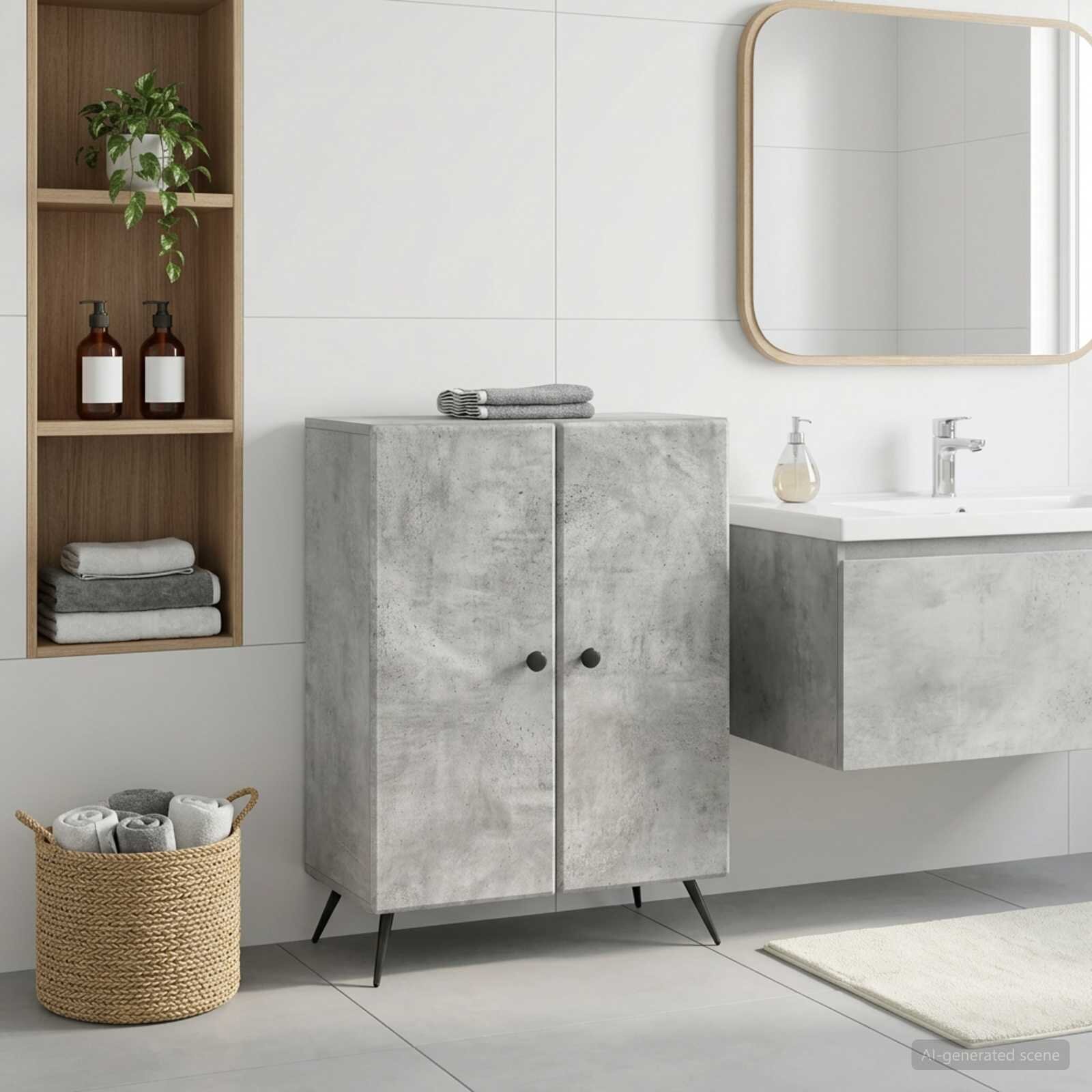 vidaXL Шкаф за баня BREDA Бетонно сиво 595 x 31 x 80 см