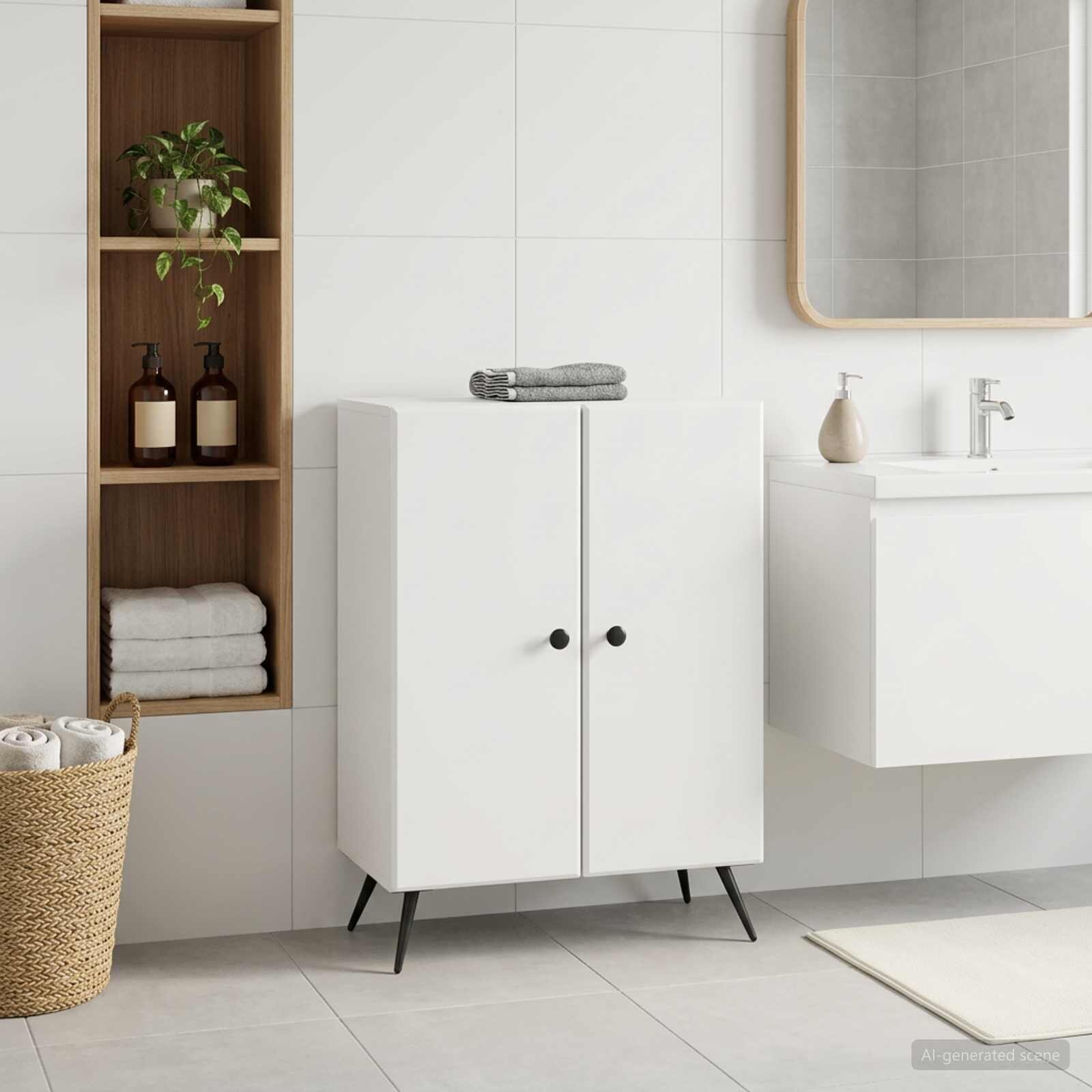 vidaXL Шкаф за баня BREDA Бяло 595 x 31 x 80 см Инженерна дървесина