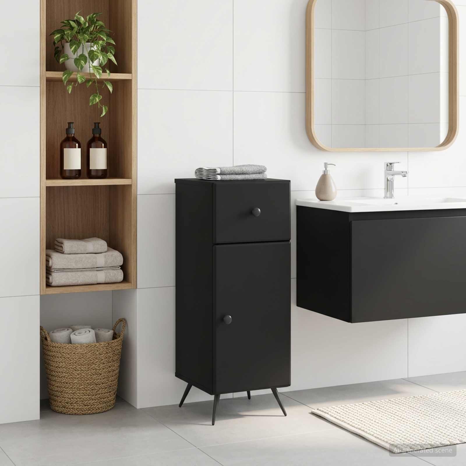 vidaXL Шкаф за баня BREDA Черно 30 x 31 x 80 см Инженерна дървесина