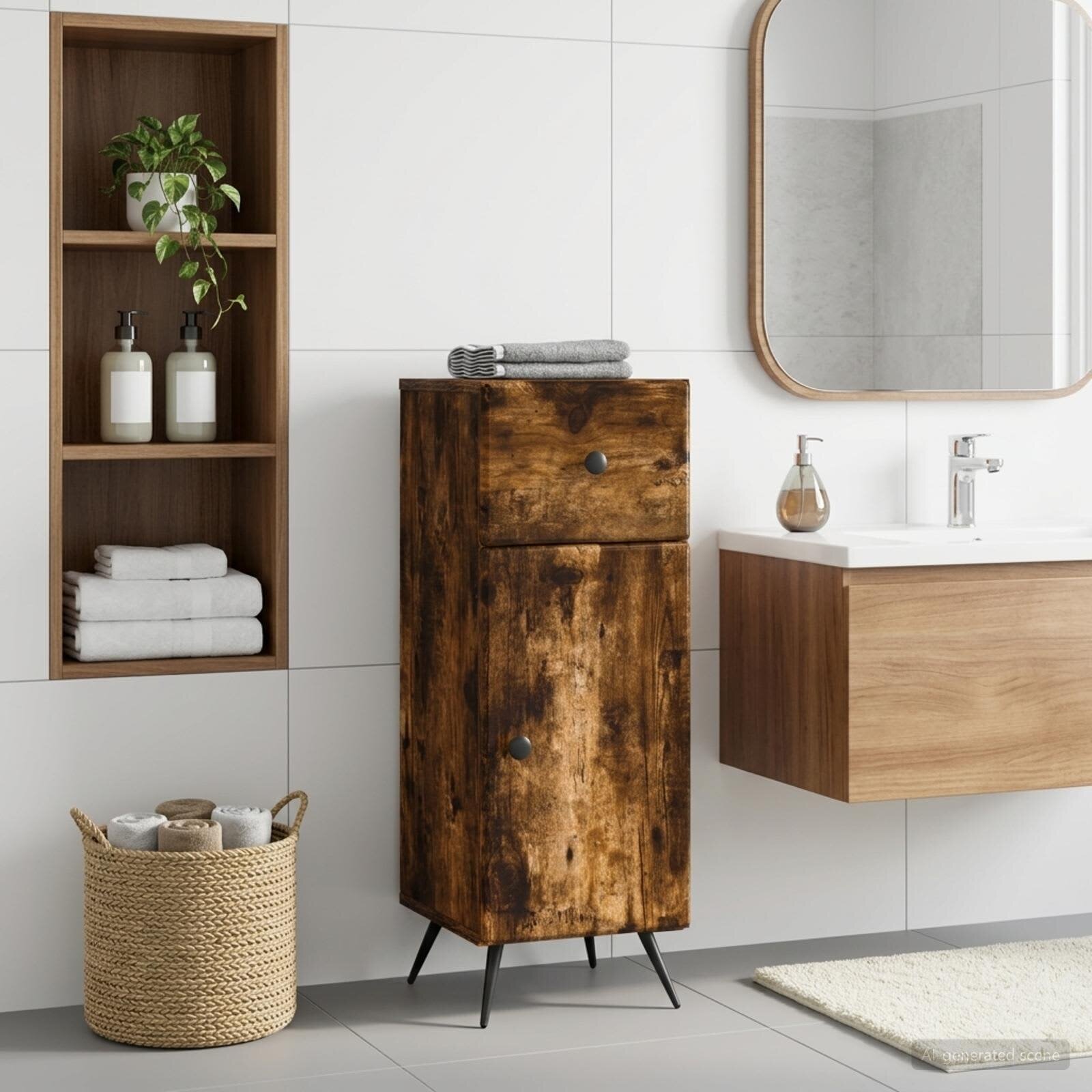 vidaXL Шкаф за баня BREDA Опушен дъб 30 x 31 x 80 см