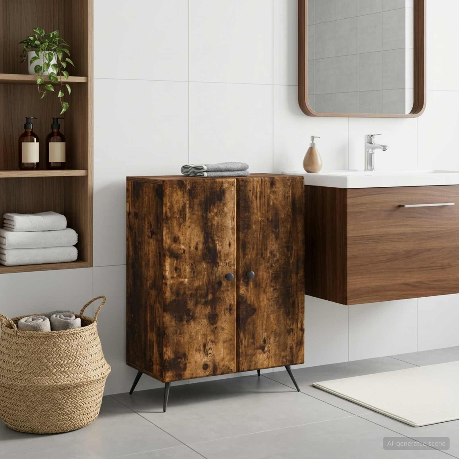 vidaXL Шкаф за баня BREDA Опушен дъб 595 x 31 x 80 см