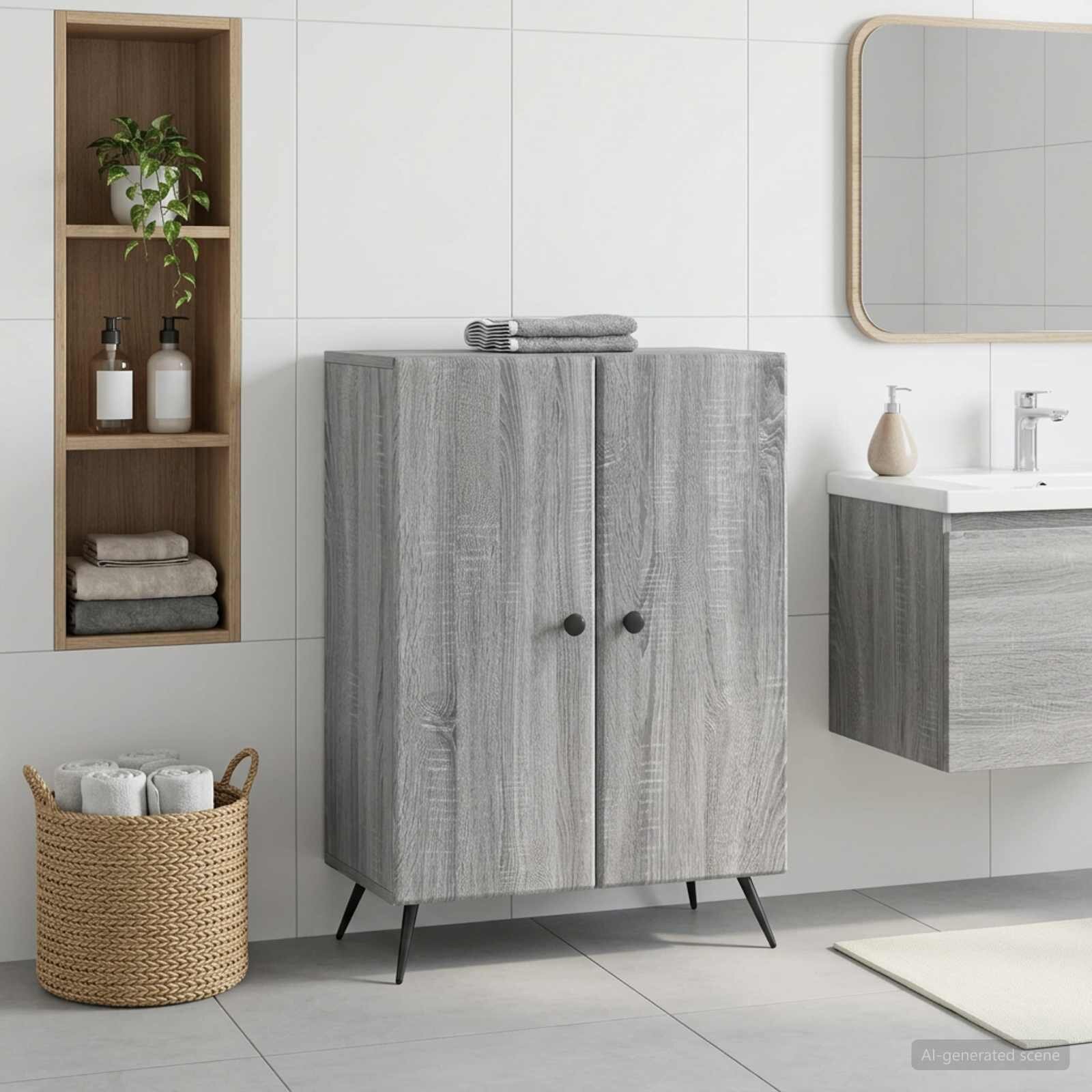 vidaXL Шкаф за баня BREDA Сив Сонома 595 x 31 x 80 см
