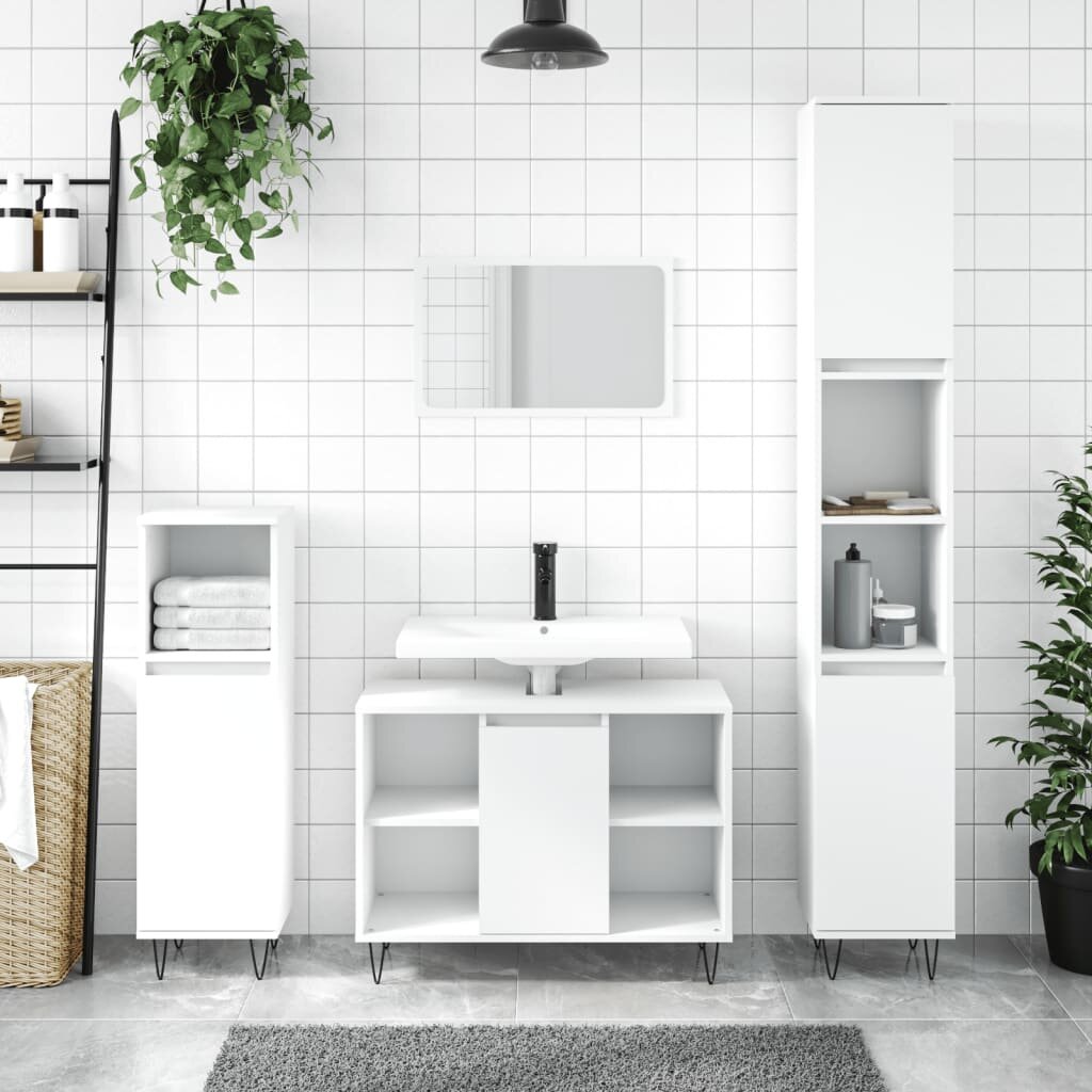 vidaXL Шкаф за баня бял 30x30x100 см инженерно дърво