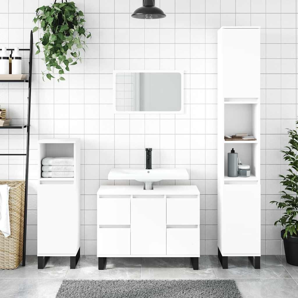 vidaXL Шкаф за баня бял 80x33x60 см инженерно дърво