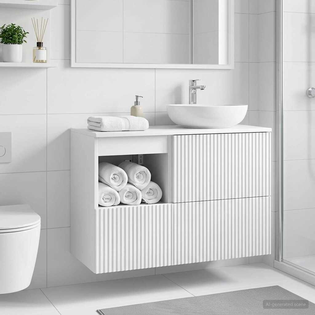 vidaXL Шкаф за баня Бял гланц 30 x 35 x 50 см Инженерна дървесина