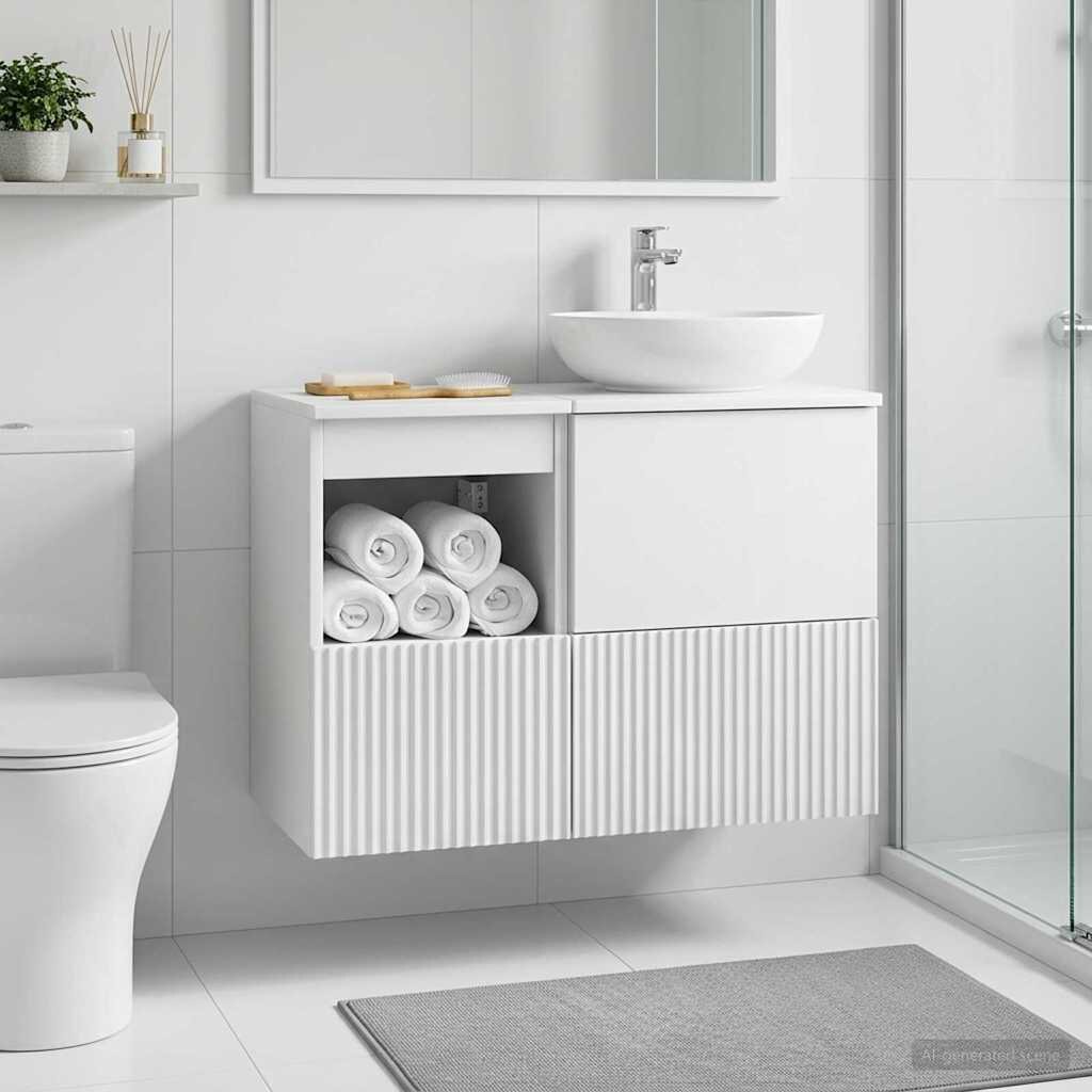 vidaXL Шкаф за баня Бял гланц 30 x 41 x 50 см Инженерна дървесина