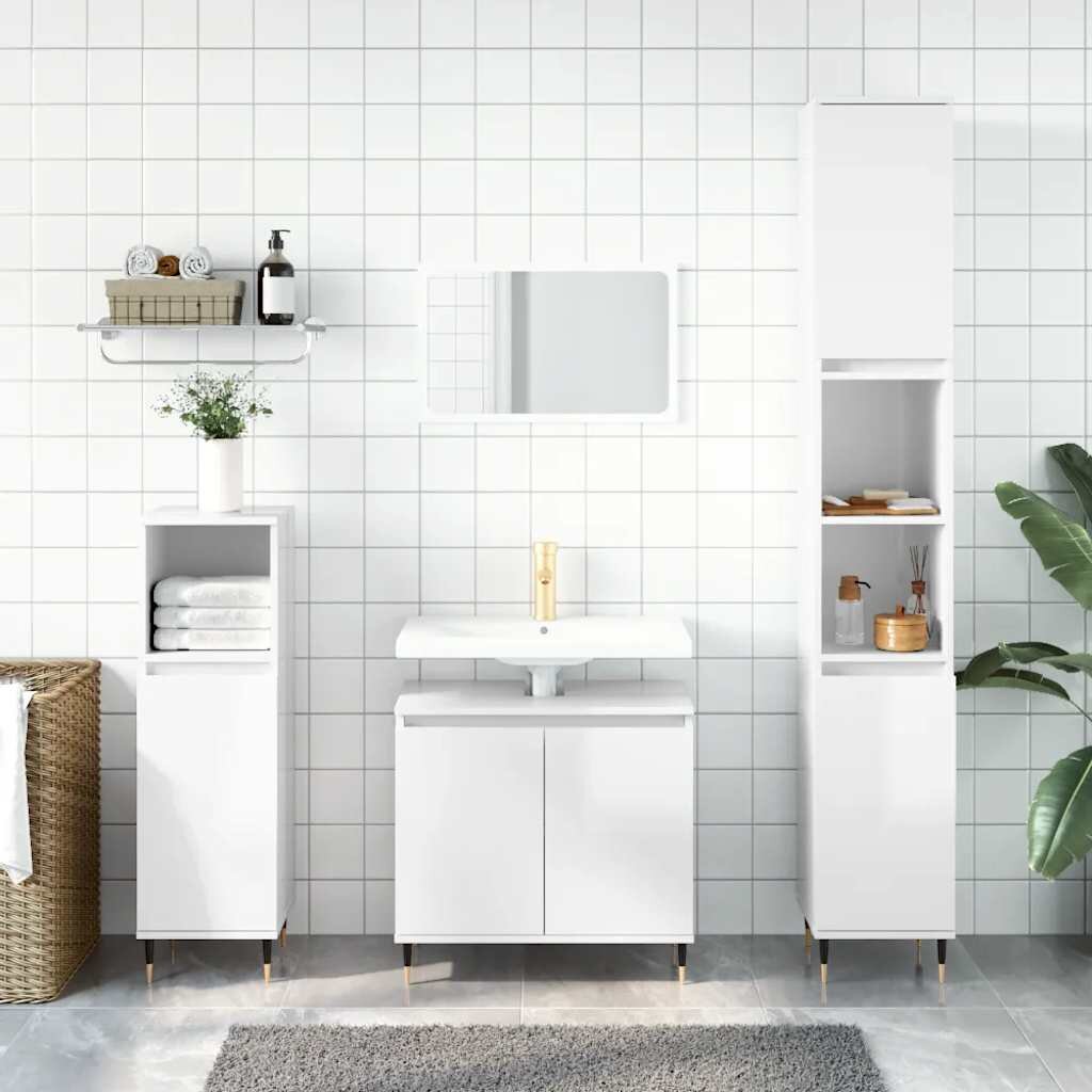 vidaXL Шкаф за баня бял гланц 58x33x60 см инженерно дърво
