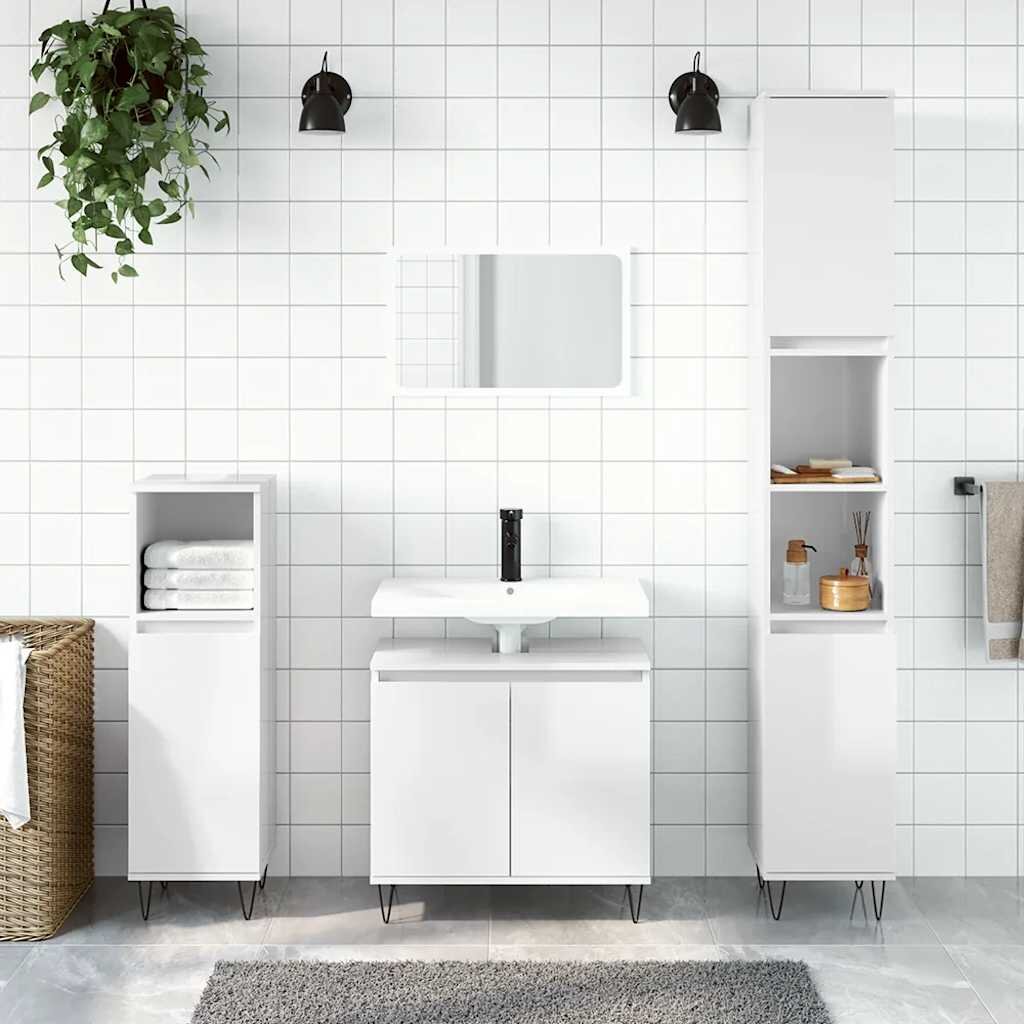 vidaXL Шкаф за баня бял гланц 58x33x60 см инженерно дърво
