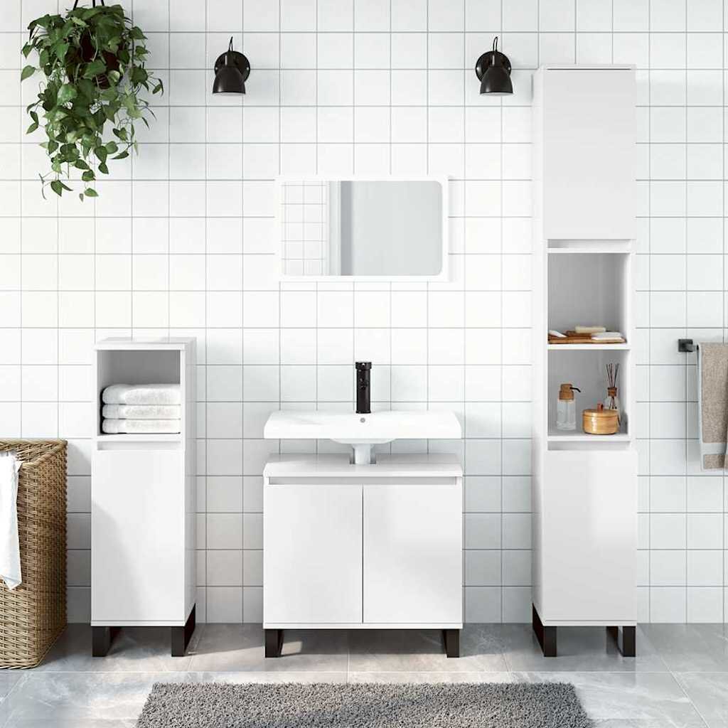 vidaXL Шкаф за баня бял гланц 58x33x60 см инженерно дърво