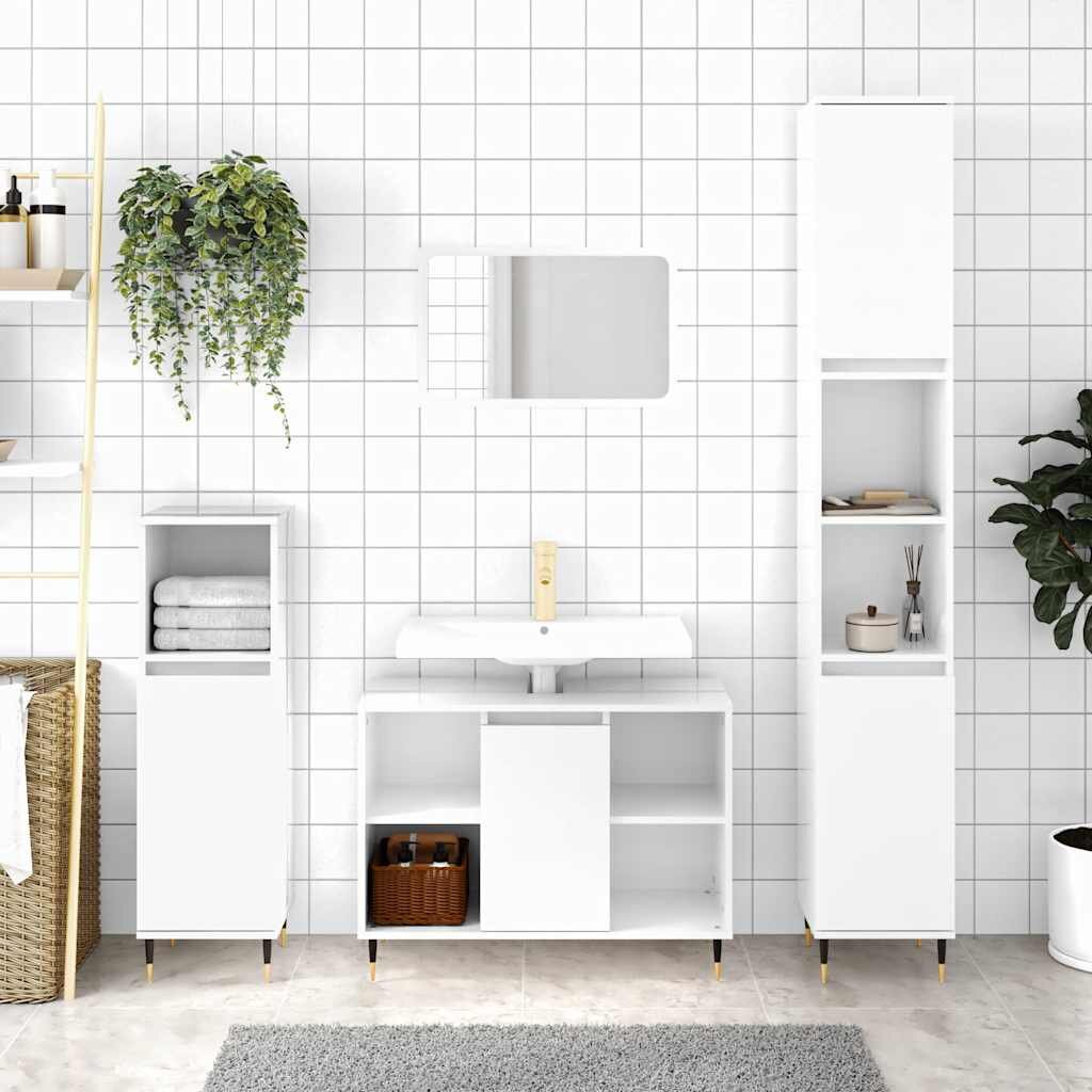 vidaXL Шкаф за баня бял гланц 80x33x60 см инженерно дърво