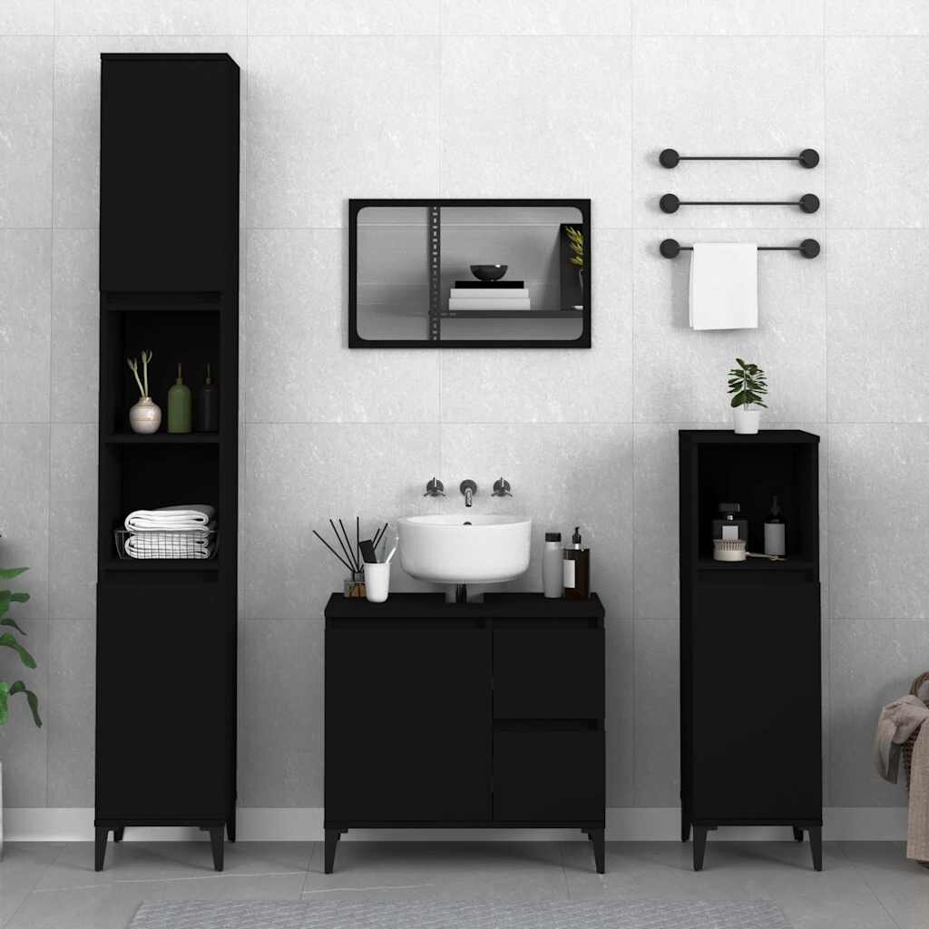 vidaXL Шкаф за баня черен 30x30x100 см инженерно дърво
