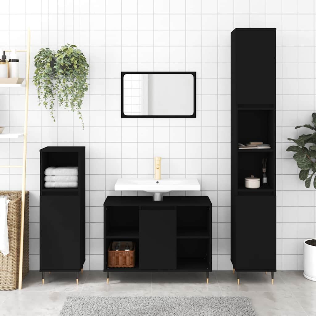 vidaXL Шкаф за баня черен 30x30x100 см инженерно дърво