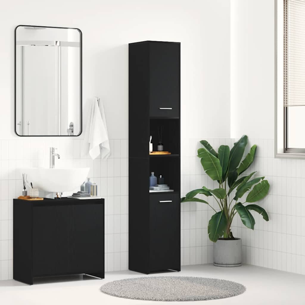 vidaXL Шкаф за баня черен дъб 30x30x1835 см инженерно дърво